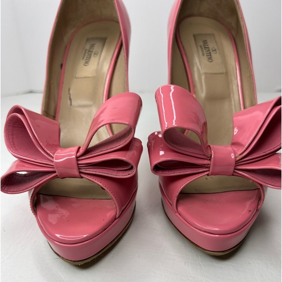 VALENTINO GARAVANI pink bow patent platform heels size 38.5 / 8.5 - rare to find - Picture 8 of 8